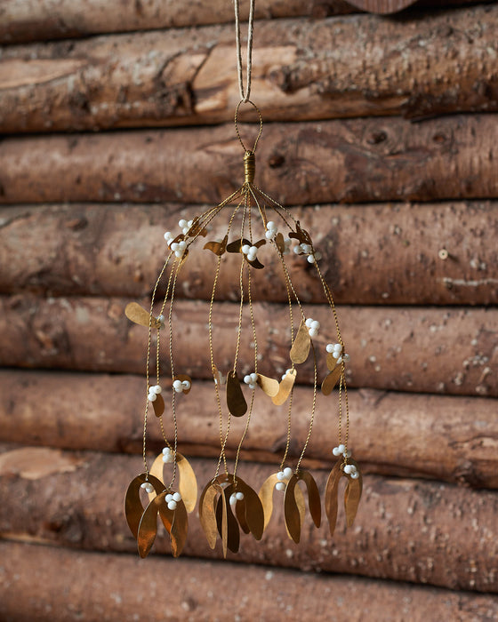 hanging brass mistletoe with white berries