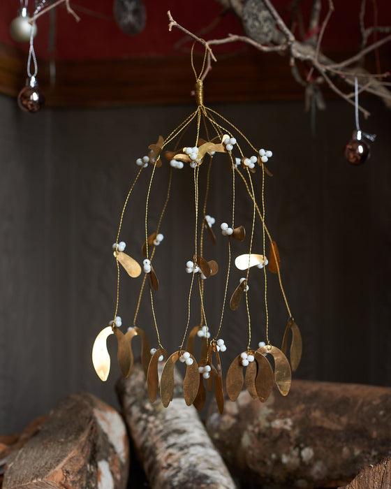 hanging brass mistletoe with white berries