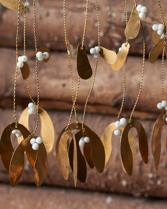 hanging brass mistletoe with white berries