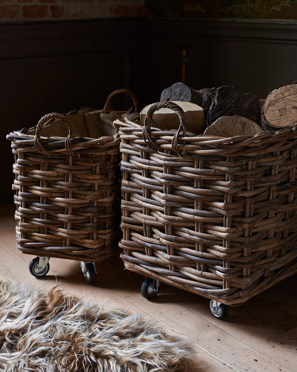 Large Rectangular Rattan Log Basket With Wheels By brush64